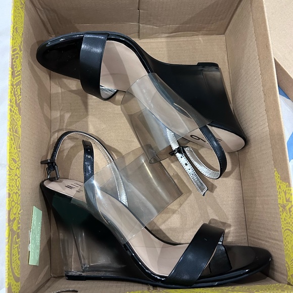 💰SALE💰 MIX NO. 6 • Black & Clear & Smoke Wedge Sandal • sz 7/ 37 - Picture 3 of 7